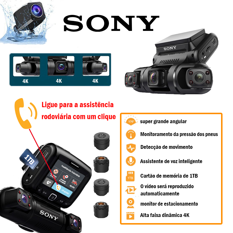 Host do gravador de direção Sony 4K + serviço de assistência rodoviária * 1 (sem limite de tempo, disponível a qualquer momento) + assistente de voz inteligente Sony + posicionamento GPS + monitoramento da pressão dos pneus + cartão de memória de 1 TB + acessórios